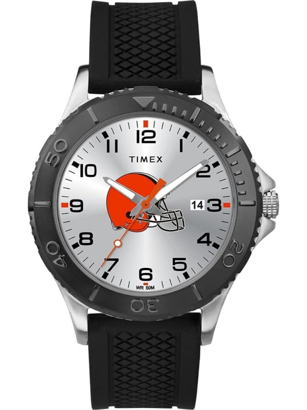 Men's Silver Black Rubber Band Analog NFL Gamer Cleveland Browns Luminant Watch